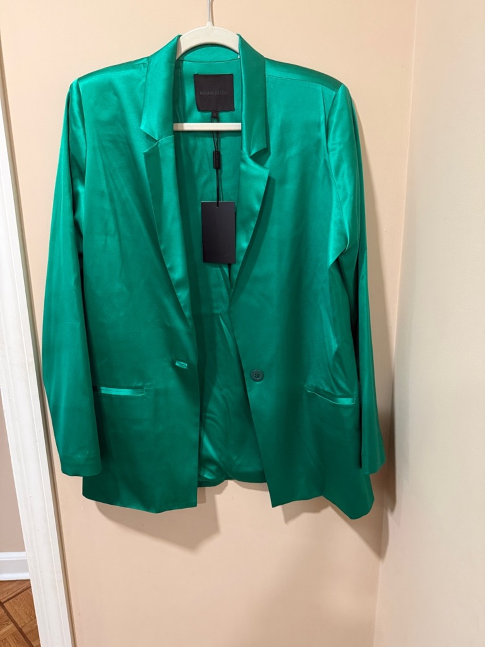 Green Silk Open-Front Blazer